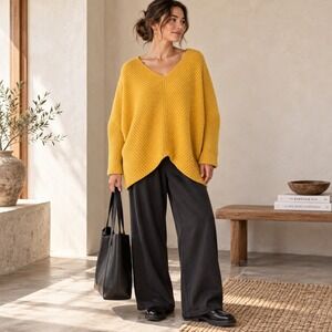 Relume Journal Standard Lambswool Sweater Sz F OS Mustard Yellow Oversized